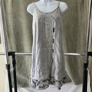 Raya Sun Dress Women Small Grey Floral Sun Dress Embroidered Boho Fairy Whimsy